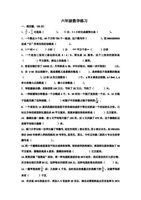 (完整版)苏教版六年级数学下册总复习练习