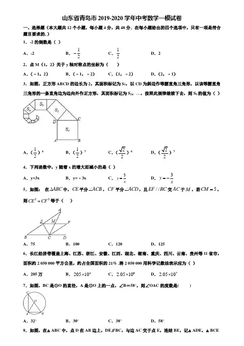 山东省青岛市2019-2020学年中考数学一模试卷含解析