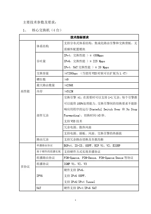 主要技术参数及要求