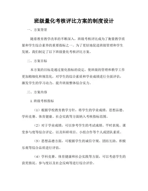 班级量化考核评比方案的制度设计