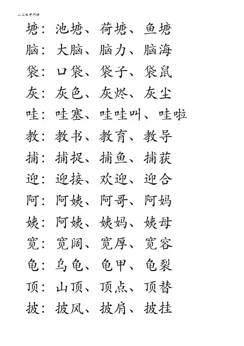 二年级上册生字词语 