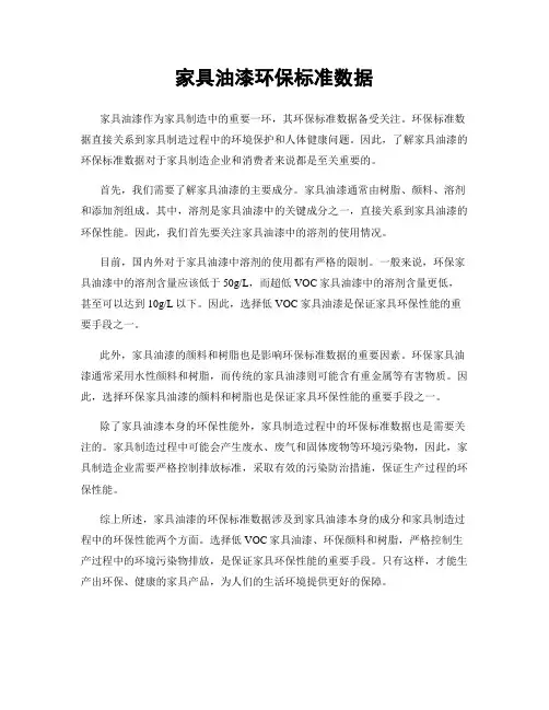 家具油漆环保标准数据
