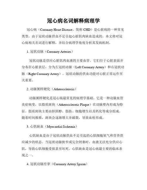 冠心病名词解释病理学