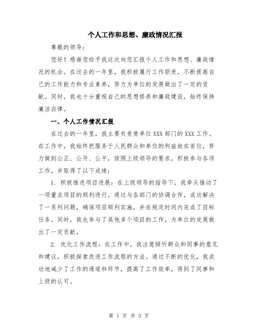 个人工作和思想、廉政情况汇报