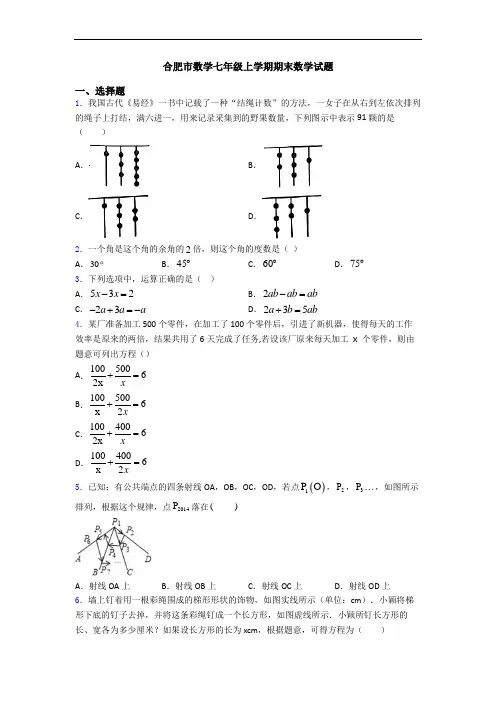 合肥市数学七年级上学期期末数学试题