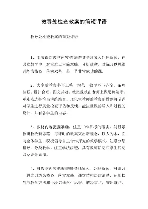 教导处检查教案的简短评语