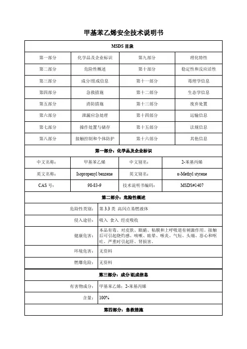 甲基苯乙烯-安全技术说明书MSDS