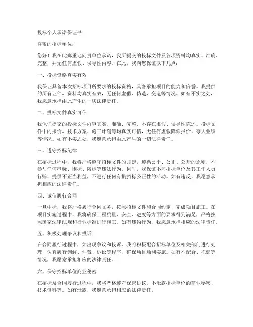 投标个人承诺保证书