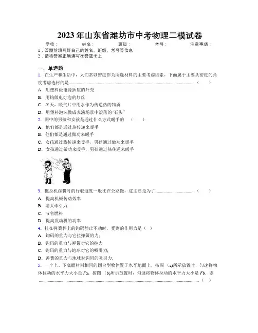 2023年山东省潍坊市中考物理二模试卷及解析