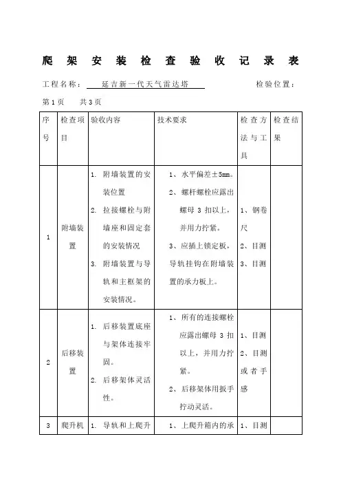 爬架安装检查验收记录表