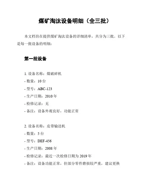 煤矿淘汰设备明细(全三批)