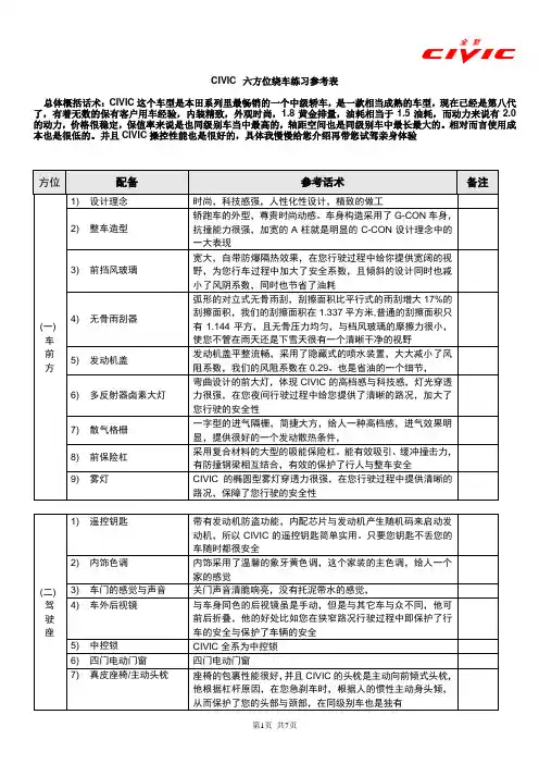 二、CIVIC绕车练习参考表