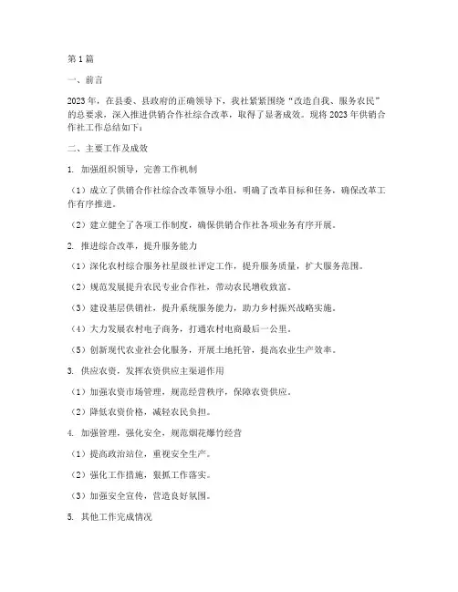 供销合作社工作总结范文(3篇)