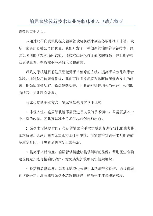 输尿管软镜新技术新业务临床准入申请完整版