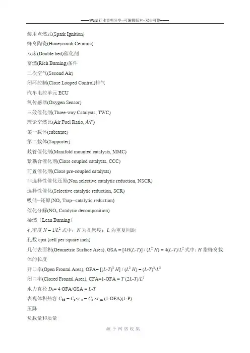 车用催化剂常用参数