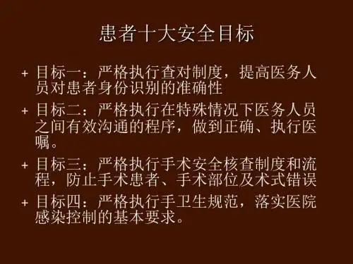 患者十大安全目标 15页PPT文档