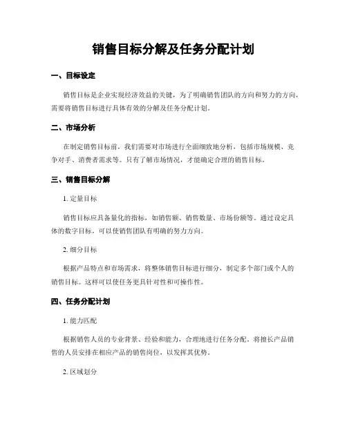销售目标分解及任务分配计划