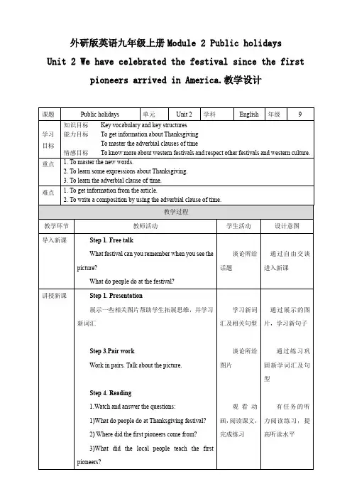 初中英语外研版九年级上册《Moudle2 Unit 2 We have celebrated the