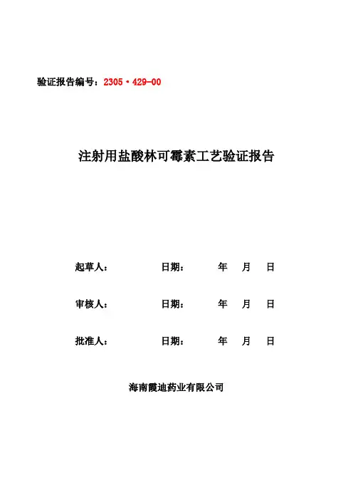 注射用盐酸林可霉素0.6工艺验证报告