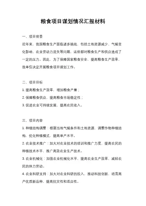 粮食项目谋划情况汇报材料