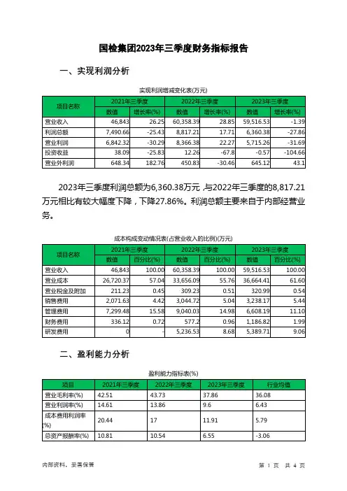 603060国检集团2023年三季度财务指标报告