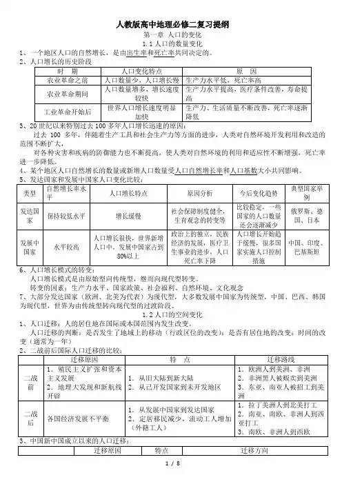 人教新版高中地理必修二复习提纲