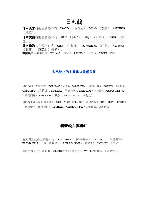 世界各大航线主要港口