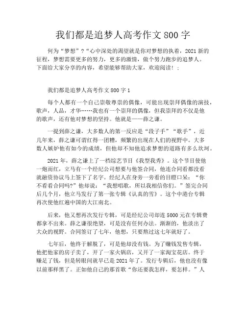 我们都是追梦人高考作文800字