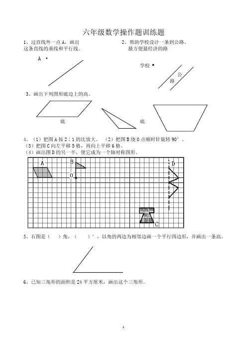 六年级数学总复习作图题(操作题)训练100题