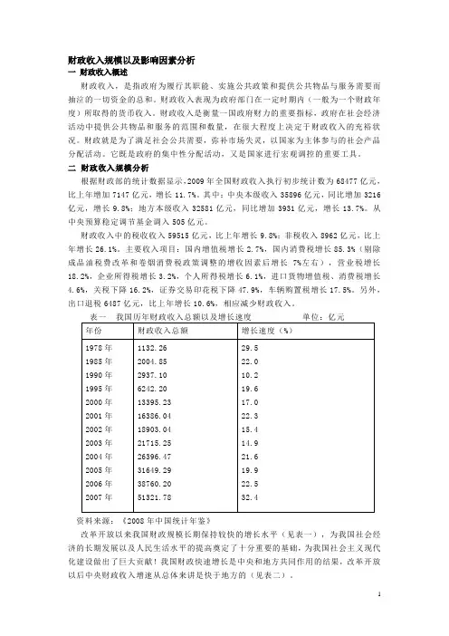 财政收入规模以及影响因素分析