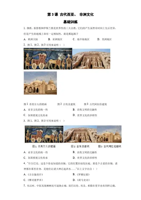 第3课古代西亚、非洲文化基础训练(含答案)-高中历史统编版(2019)选择性必修三文化交流与传播