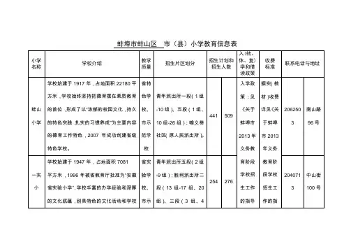 蚌埠市蚌山区 市(县)小学教育信息表