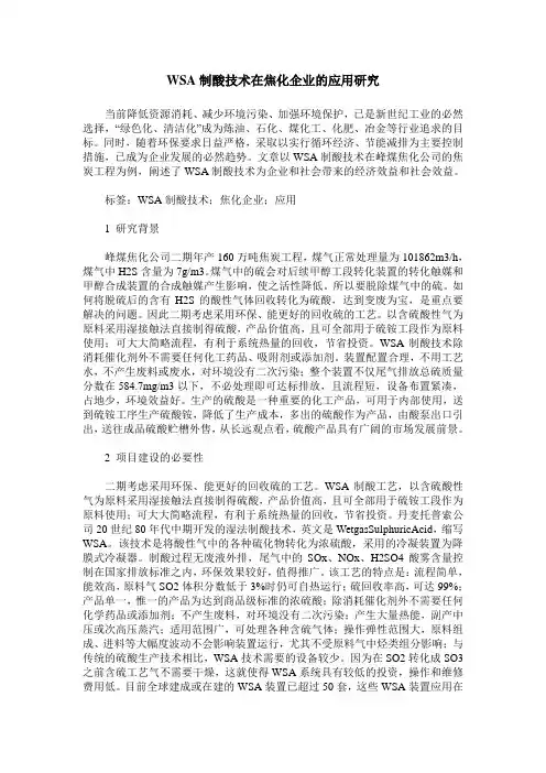 WSA制酸技术在焦化企业的应用研究