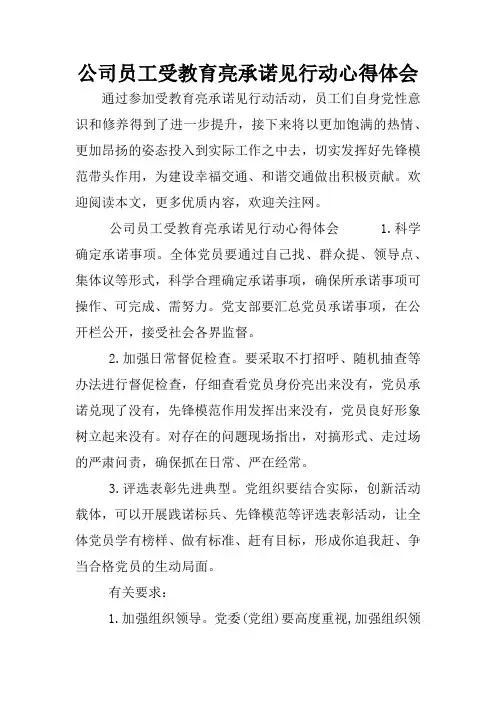 公司员工受教育亮承诺见行动心得体会
