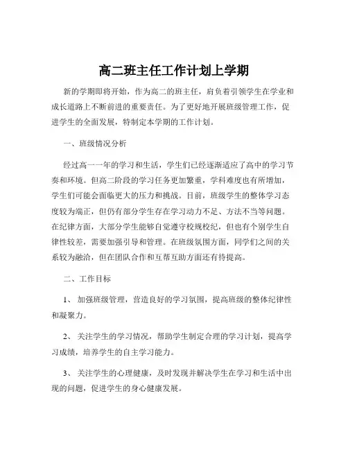 高二班主任工作计划上学期