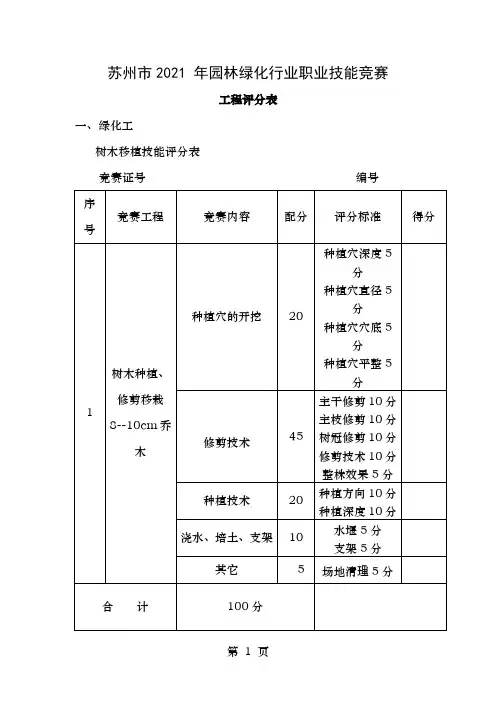 职业技能竞赛评分表