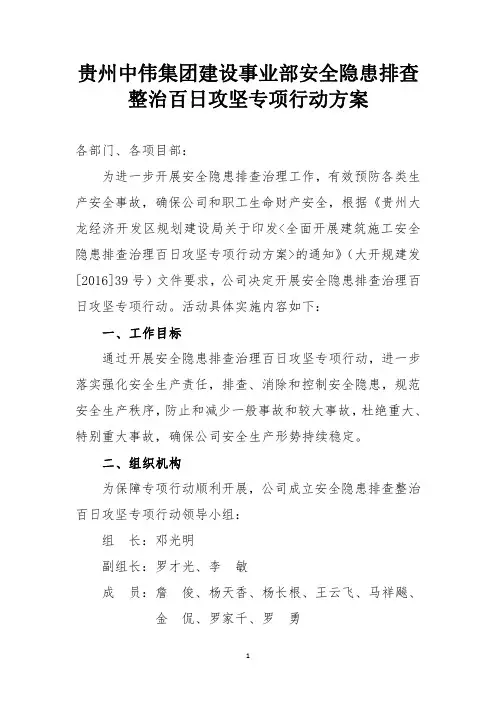 安全隐患大排查大整治百日攻坚专项行动方案