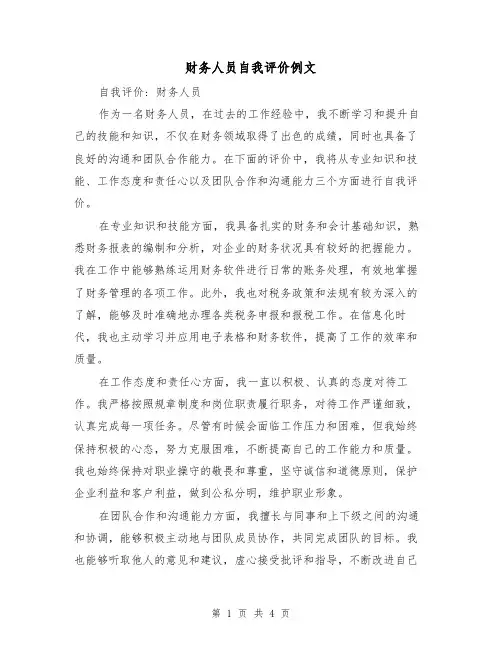 财务人员自我评价例文（三篇）
