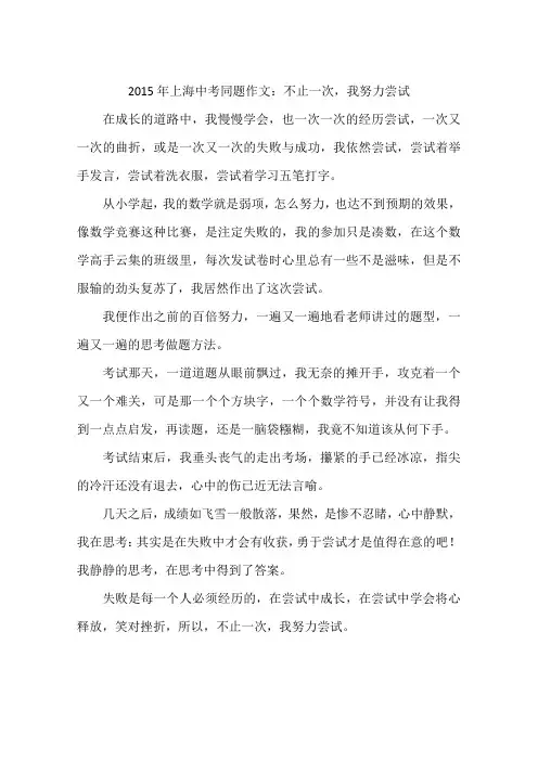 2015年上海中考同题作文：不止一次我努力尝试-作文