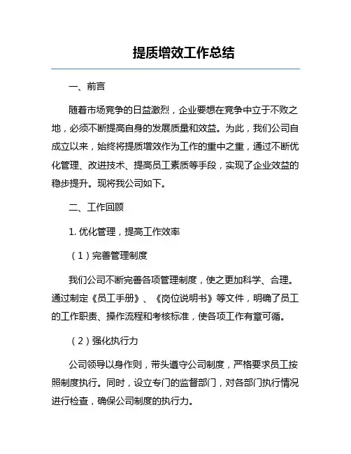提质增效工作总结