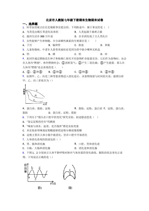 北京市人教版七年级下册期末生物期末试卷