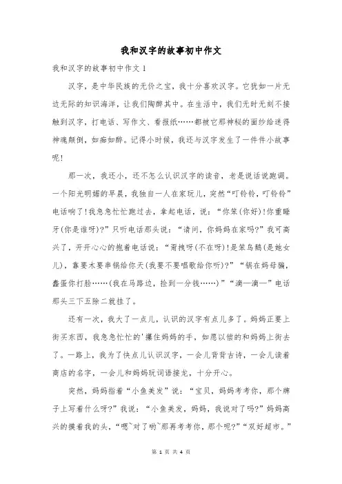 我和汉字的故事初中作文