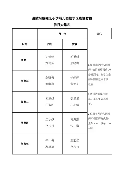 疫情防控值日安排表