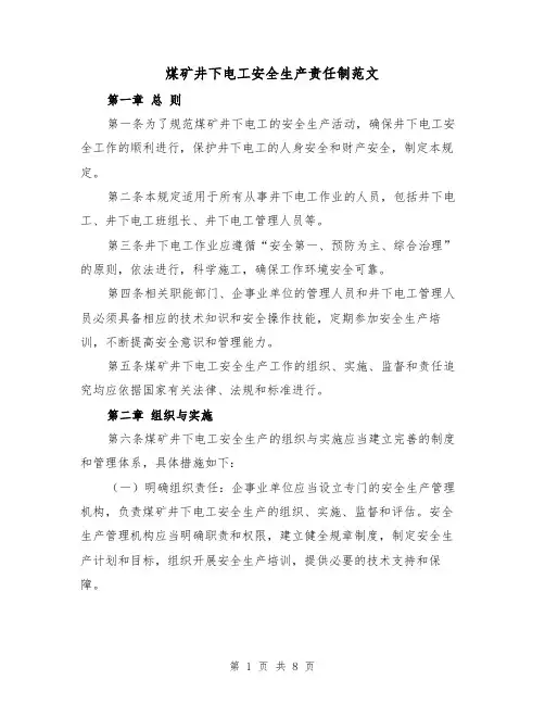 煤矿井下电工安全生产责任制范文（4篇）