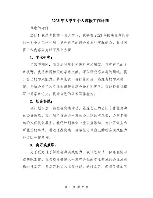 2023年大学生个人寒假工作计划