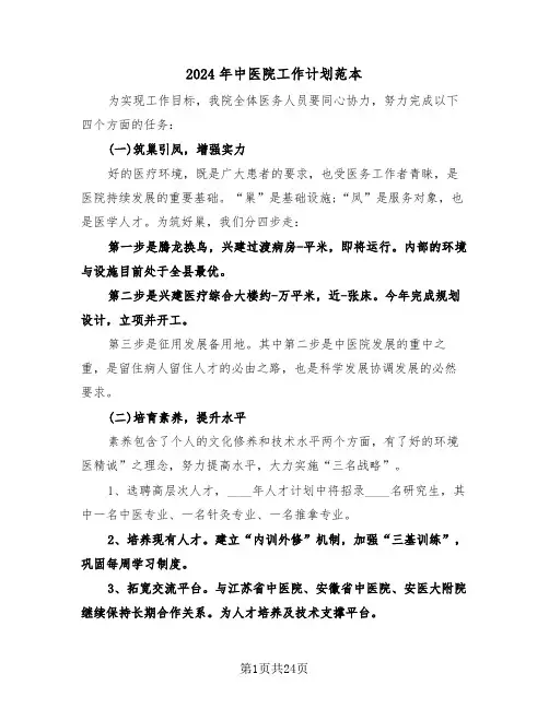 2024年中医院工作计划范本（五篇）