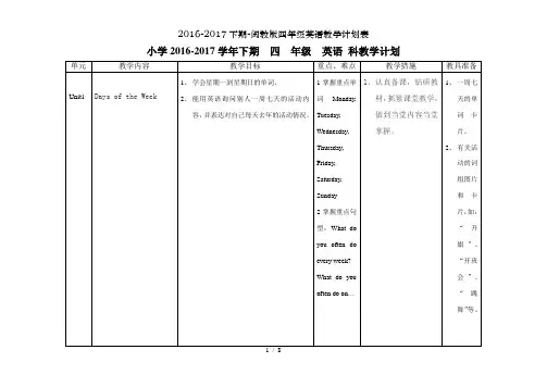 2016-2017下期-闽教版四年级英语教学计划表
