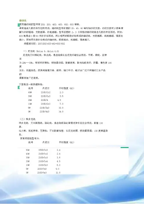 缝线规格对照