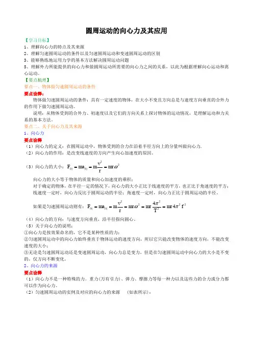 高中物理必修二  圆周运动的向心力及其应用