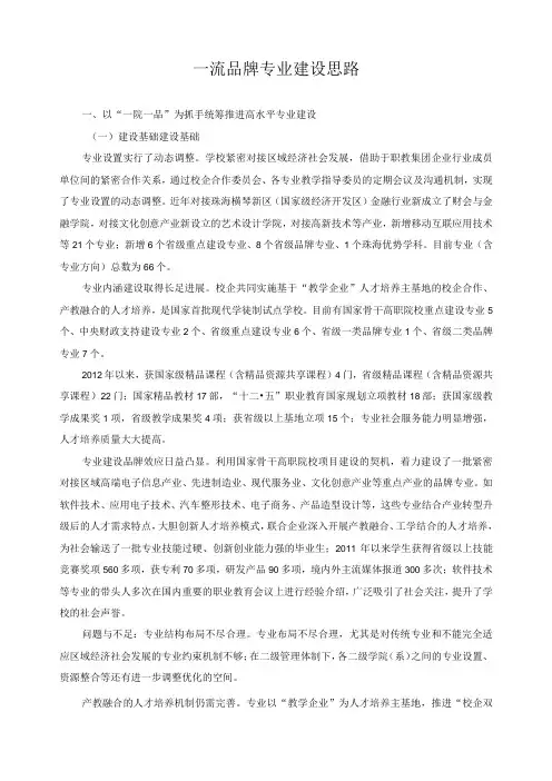 一流品牌专业建设思路